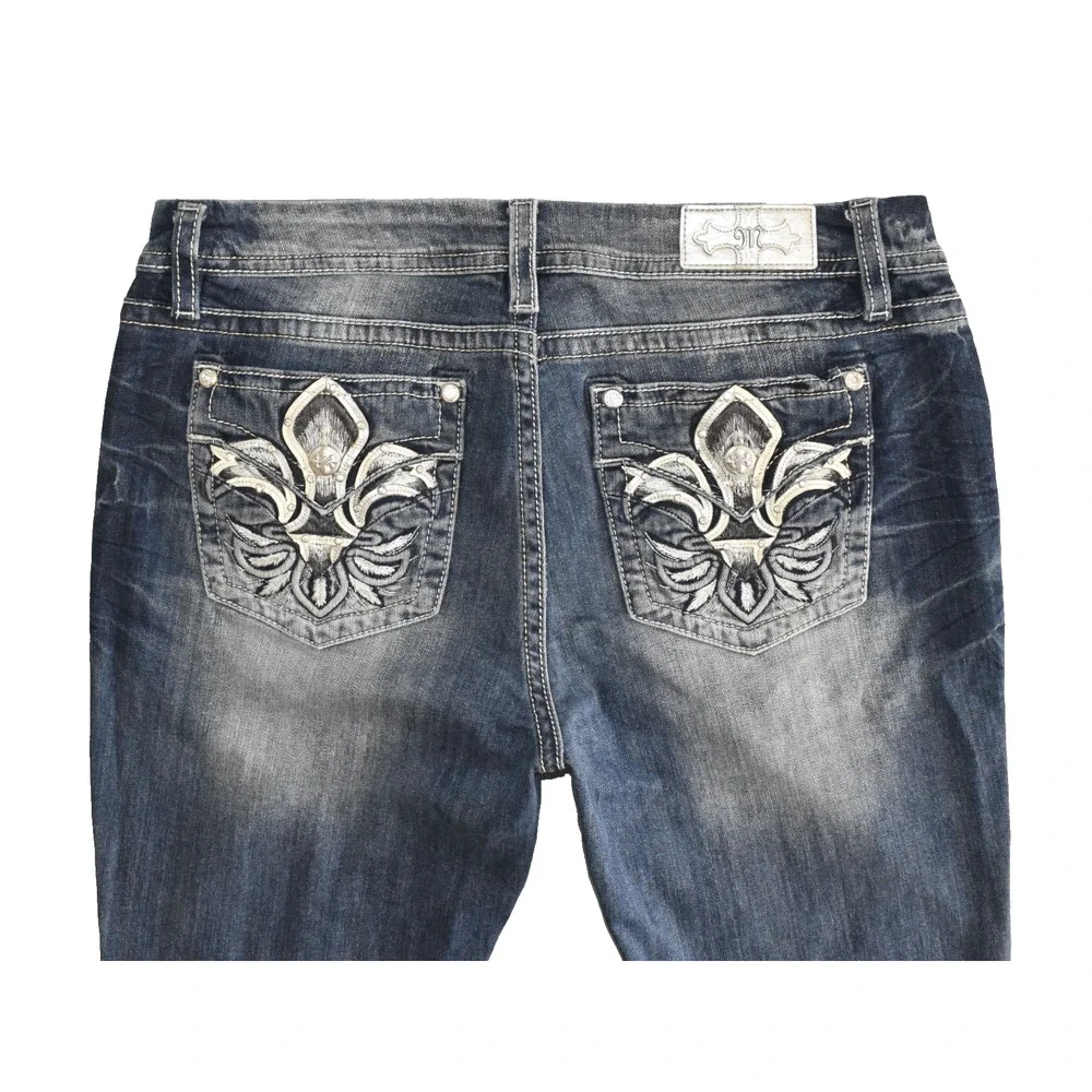 A8 Auth MISS ME Rhinestones Embroidery Mid Rise Easy Boot Jeans E3304EBR Size 34 - Picture 4 of 8